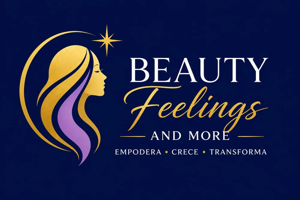 Logo de Beauty Feelings & More sobre azul marino
